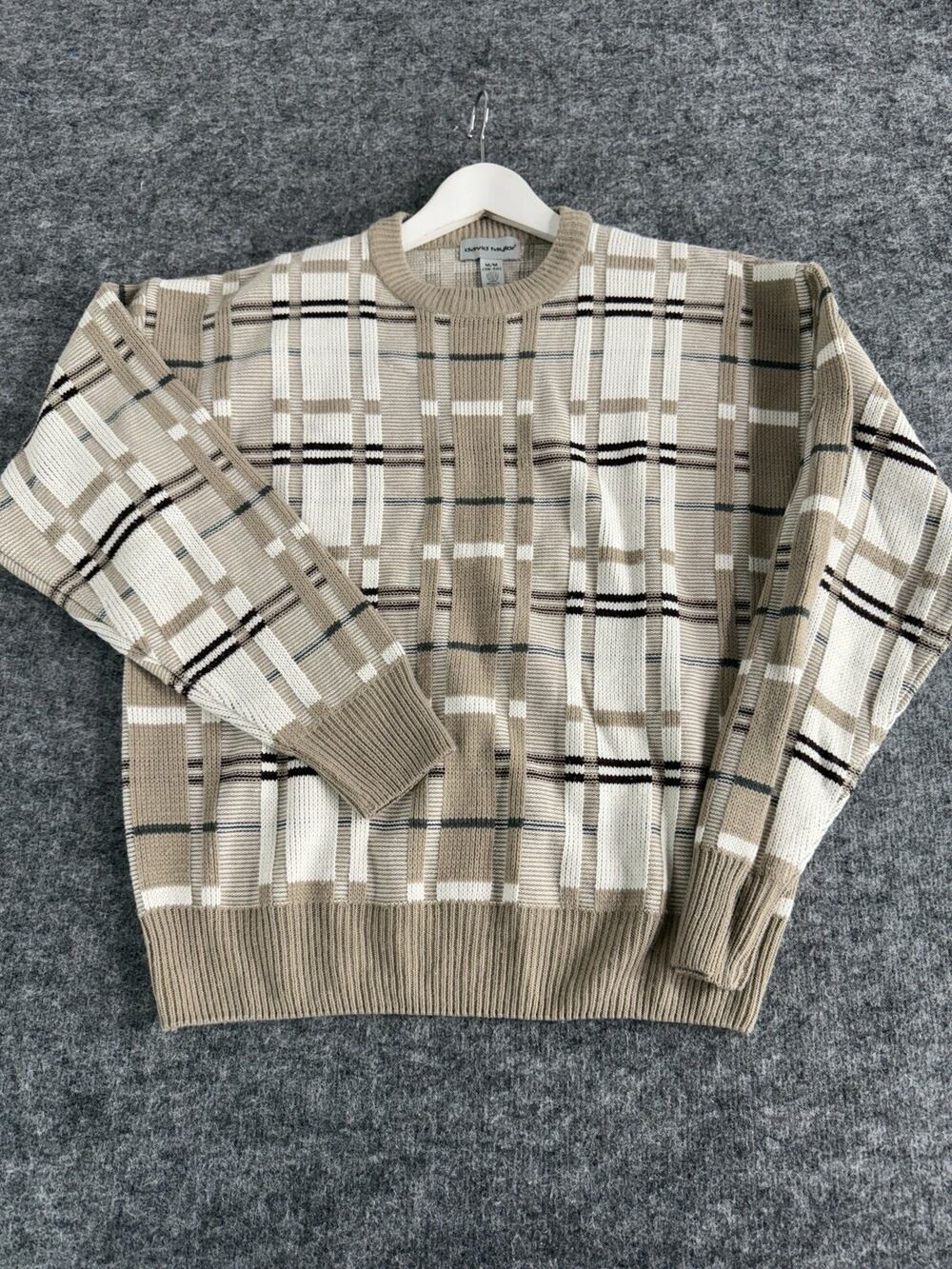 David Taylor Sweater Mens Medium Vintage Beige Pullover 90s Grandpa A10
